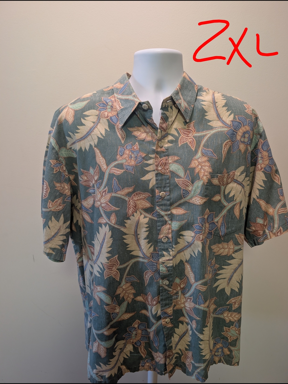 Men's Casual Short-Sleeve Button-Down Shirt - Green Floral